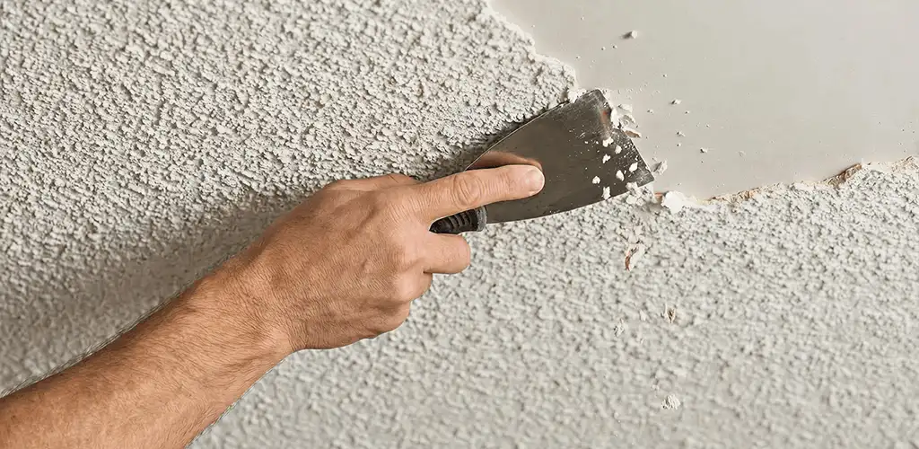 Popcorn ceiling removal scraping off textured ceiling finish in Fargo, ND