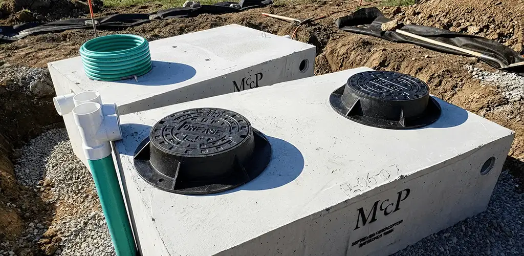 Grease trap installation unit set in place for drainage protection in Fargo, ND