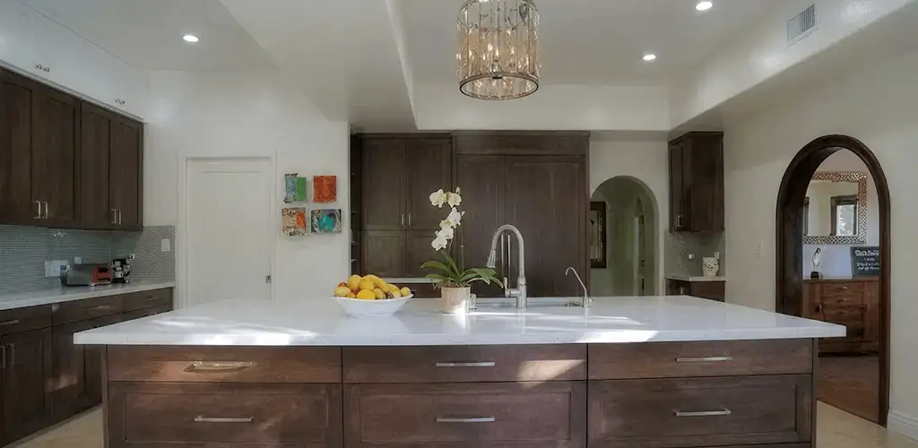 Cabinet refacing project with updated kitchen cabinets and island in Fargo, ND