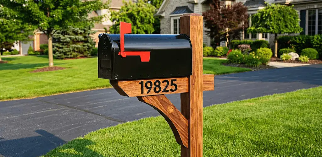 New mailbox installation with post and address number for a home in Fargo, ND